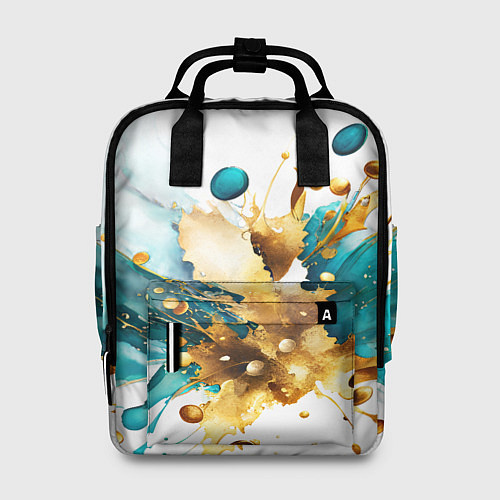 Женский рюкзак Бирюзово голубая абстракция, брызги краски на бело / 3D-принт – фото 1