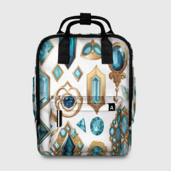 Рюкзак женский Драгоценности с аквамаринами и топазами на белом ф, цвет: 3D-принт