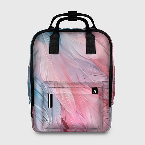 Женский рюкзак Пастельно-голубые и розовые перья / 3D-принт – фото 1