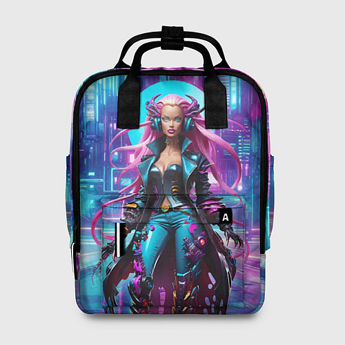 Женский рюкзак Кибер ведьма в неоновом городе - нейросеть / 3D-принт – фото 1