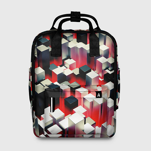 Женский рюкзак Черно-белые блоки в красном тумане / 3D-принт – фото 1