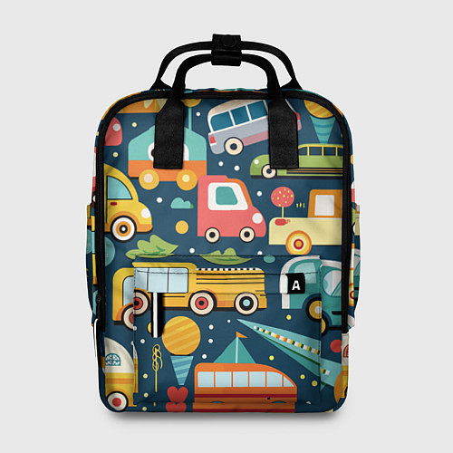 Женский рюкзак Игрушечные машинки на синем фоне / 3D-принт – фото 1