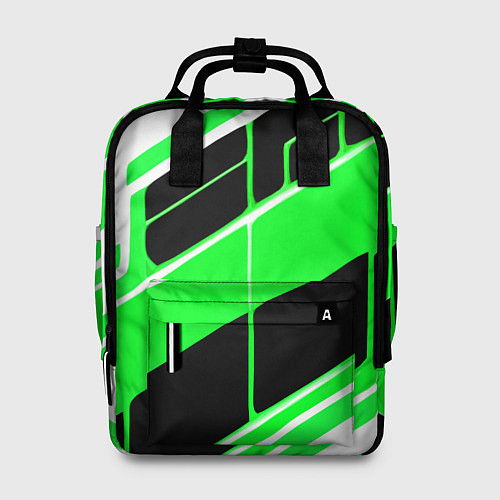 Женский рюкзак Зелёно-белые полосы и чёрный фон / 3D-принт – фото 1