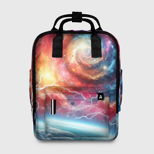 Женский рюкзак Полёт к далёкой галактике - неоновый космос / 3D-принт – фото 1