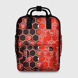 Рюкзак женский Техно-киберпанк шестиугольники красный и чёрный, цвет: 3D-принт