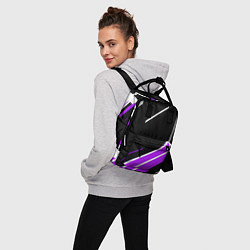 Рюкзак женский Бело-фиолетовые полосы на чёрном фоне, цвет: 3D-принт — фото 2