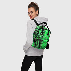 Рюкзак женский Техно-киберпанк шестиугольники зелёный и чёрный с, цвет: 3D-принт — фото 2