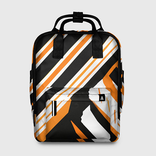 Женский рюкзак Чёрно-оранжевые полосы на белом фоне / 3D-принт – фото 1