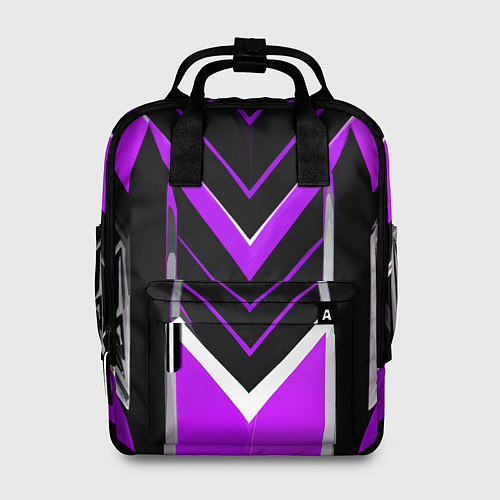 Женский рюкзак Фиолетово-серые полосы на чёрном фоне / 3D-принт – фото 1