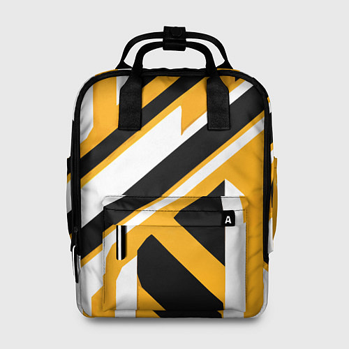 Женский рюкзак Чёрно-белые полосы и фигуры на жёлтом фоне / 3D-принт – фото 1