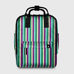 Рюкзак женский Фиолетово-зелёный полосатый, цвет: 3D-принт