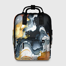 Рюкзак женский Белые и персиковые разводы на черном фоне, цвет: 3D-принт