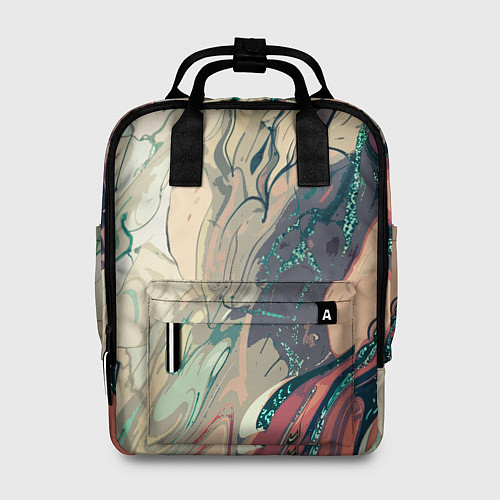 Женский рюкзак Зелёно-розовый стилизованный абстракция / 3D-принт – фото 1