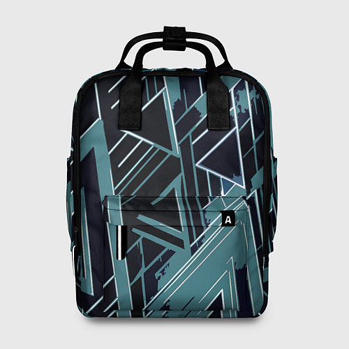Женский рюкзак Чёрно-бирюзовый абстракция геометричный / 3D-принт – фото 1