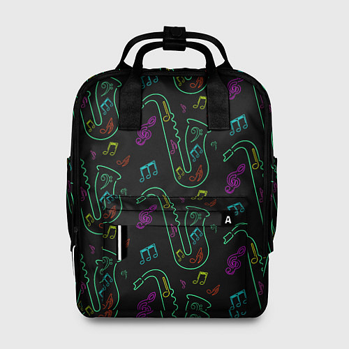 Женский рюкзак Неоновый саксофон и музыкальные ноты / 3D-принт – фото 1