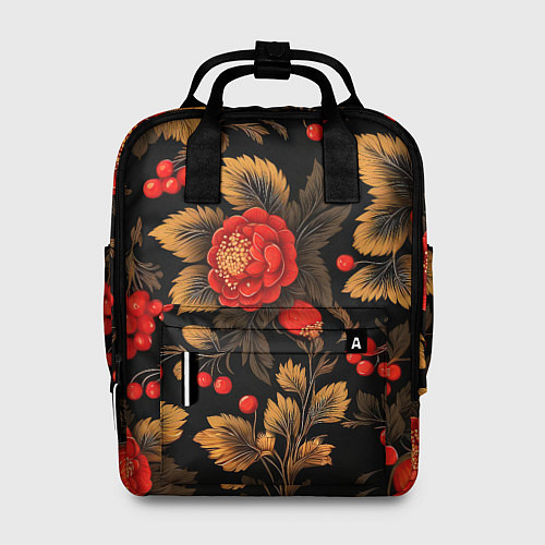 Женский рюкзак Русская хохлома, цветы, паттерн / 3D-принт – фото 1
