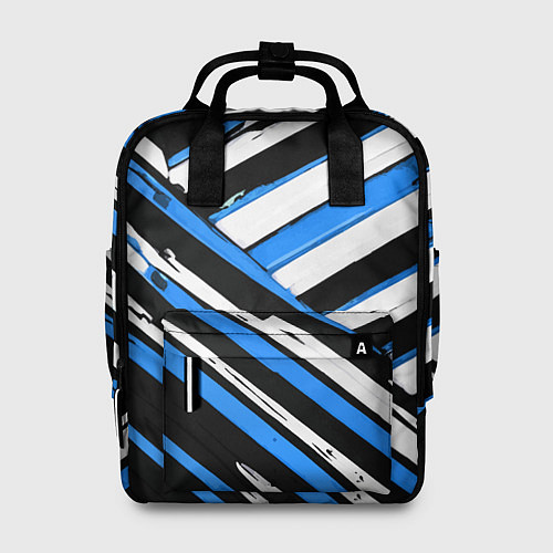 Женский рюкзак Бело-синие диагональные полосы на чёрном фоне / 3D-принт – фото 1