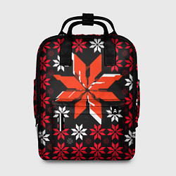 Рюкзак женский Красно-белые звёзды на чёрном фоне, цвет: 3D-принт