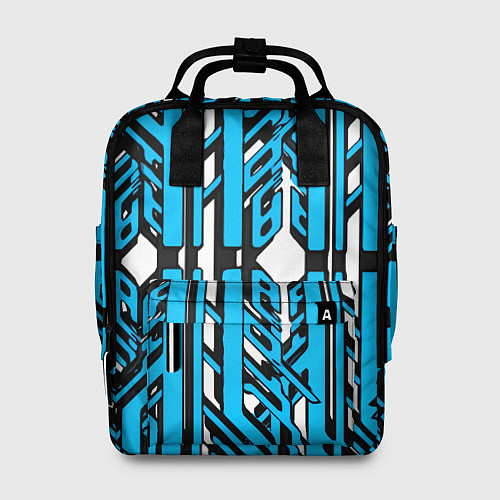 Женский рюкзак Чёрно-синие техно полосы на белом фоне / 3D-принт – фото 1