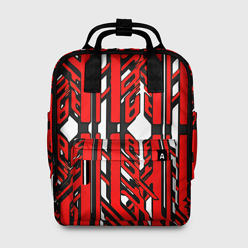 Женский рюкзак Чёрно-красные техно полосы на белом фоне / 3D-принт – фото 1