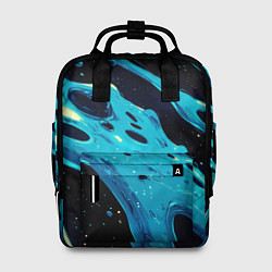 Рюкзак женский Синие волны краски на черном, цвет: 3D-принт