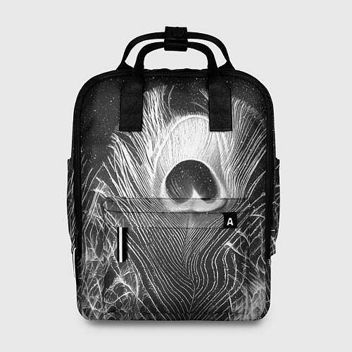 Женский рюкзак Изогнутые белые перья павлина - чб иллюстрация / 3D-принт – фото 1