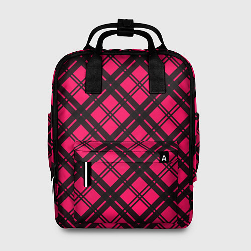 Женский рюкзак Чёрно-розовый крупная клетка / 3D-принт – фото 1