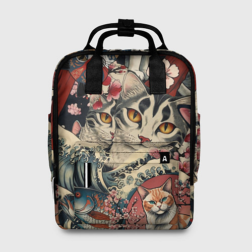 Женский рюкзак Котики и рыбки в сакуре / 3D-принт – фото 1