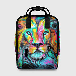 Женский рюкзак Абстрактная морда льва - яркие психоделические цве