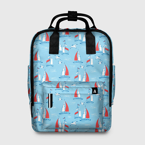 Женский рюкзак Морской паттерн с парусными лодками и чайками / 3D-принт – фото 1