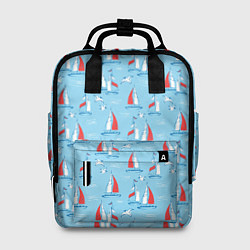 Рюкзак женский Морской паттерн с парусными лодками и чайками, цвет: 3D-принт