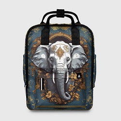 Рюкзак женский Слон лотос и золотая мандала, цвет: 3D-принт