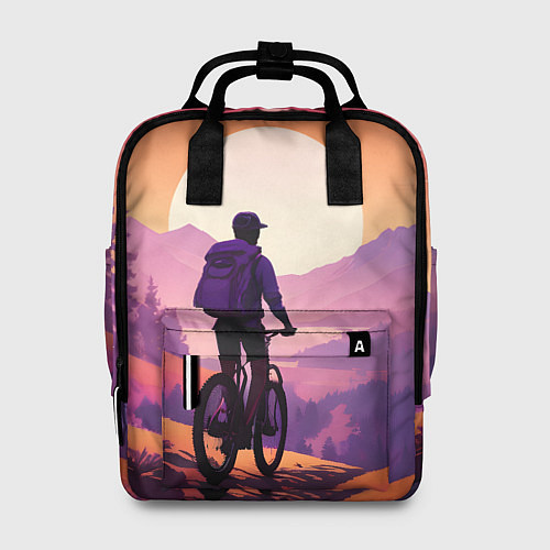 Женский рюкзак Велосипедист в малиновом закате / 3D-принт – фото 1