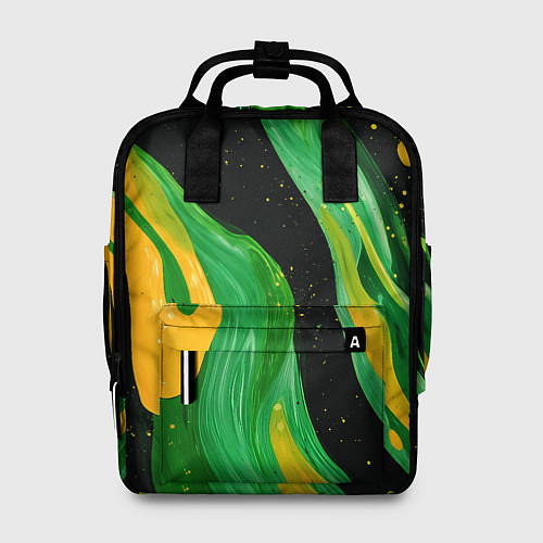 Женский рюкзак Зелено-желтая краска на черном / 3D-принт – фото 1