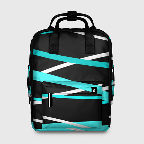 Женский рюкзак Чёрный с бело-голубыми полосами / 3D-принт – фото 1