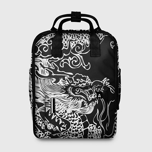 Женский рюкзак Белый дракон на черном / 3D-принт – фото 1