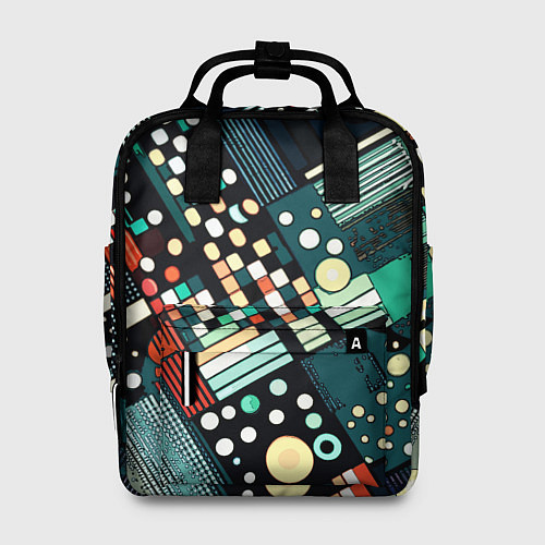 Женский рюкзак Тёмно-синий абстракция полосы кружочки / 3D-принт – фото 1