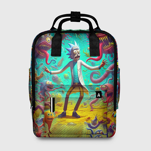 Женский рюкзак Рик Санчес в компании отвязных чудищ - нейроарт фа / 3D-принт – фото 1