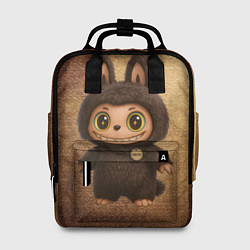 Рюкзак женский Лабубу на вязаном фоне, цвет: 3D-принт