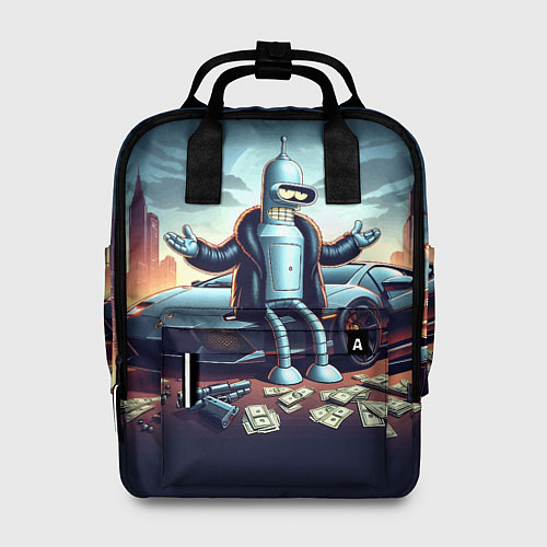 Женский рюкзак Бендер рядом с Ламбо и рассыпанным баблом / 3D-принт – фото 1