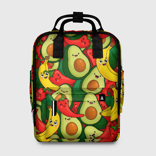 Женский рюкзак Авокадо, бананы, перцы чили улыбаются - паттерн фр / 3D-принт – фото 1