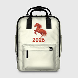 Рюкзак женский Символ 2026 года красная огненная лошадь, цвет: 3D-принт