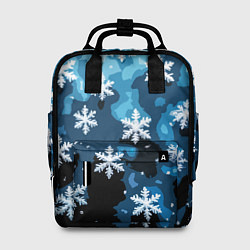 Рюкзак женский Стилизованный паттерн со снежинками тёмно-синий, цвет: 3D-принт