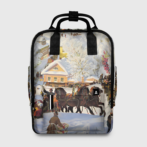 Женский рюкзак Русская тройка зимой - картина Масленица Кустодиев / 3D-принт – фото 1