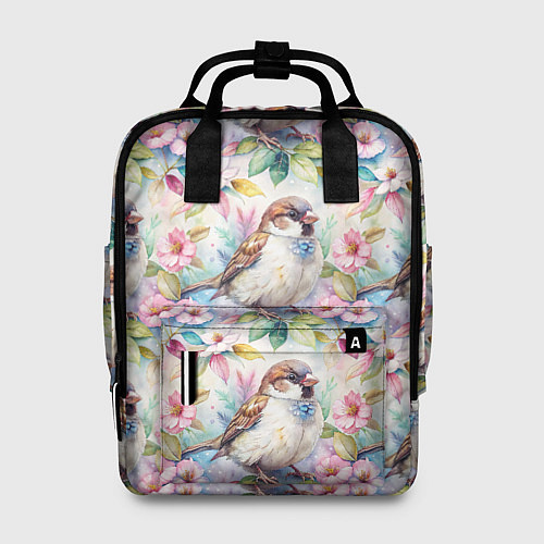 Женский рюкзак Воробей в ярких цветах паттерн / 3D-принт – фото 1