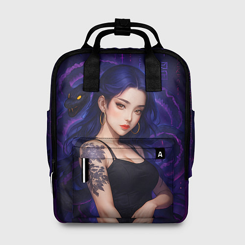 Женский рюкзак Девушка с тату на руке и пурпурная змея / 3D-принт – фото 1