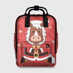 Рюкзак женский Новогодняя лошадка с подарком, цвет: 3D-принт