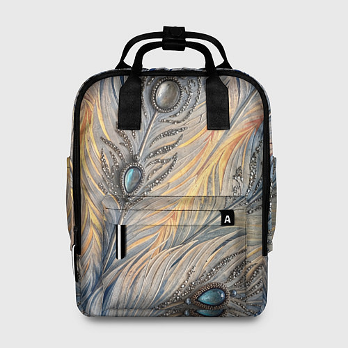 Женский рюкзак Синие перья с самоцветами / 3D-принт – фото 1