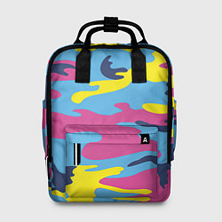 Рюкзак женский Камуфляж: голубой/розовый/желтый, цвет: 3D-принт