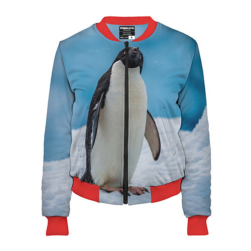 Женский бомбер Пингвин на айсберге / 3D-Красный – фото 1